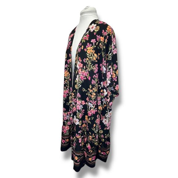 Time and Tru Women’s Oversize Longline Open Front Floral Print Kimono, L/XL - Picture 3 of 14